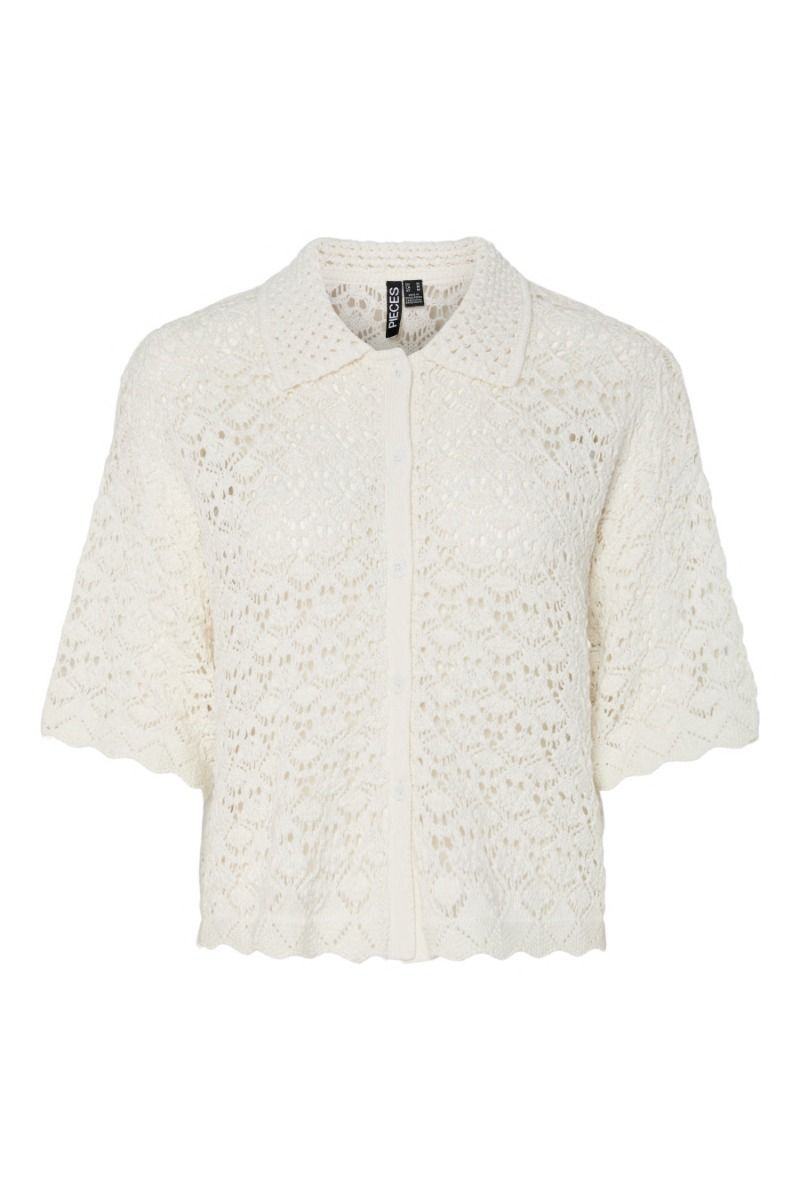 Pieces - Bluse - Falka Ss Knit Shirt - Cloud Dancer