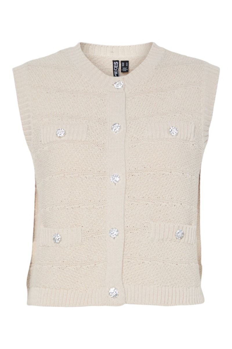 Pieces - Vest - Jena O-Neck Knit Vest - Silver Lining