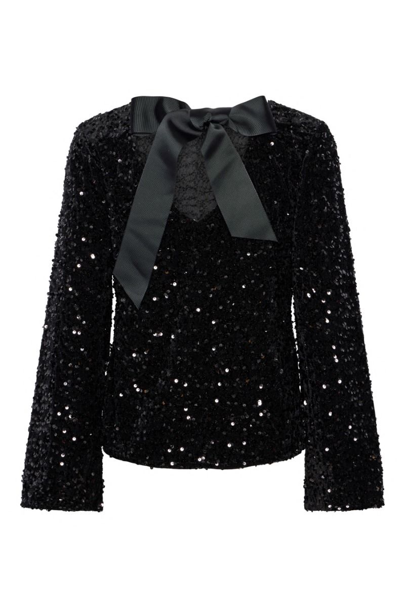 Pieces - Bluse - Kam LS Deep Back Bow Top - Black