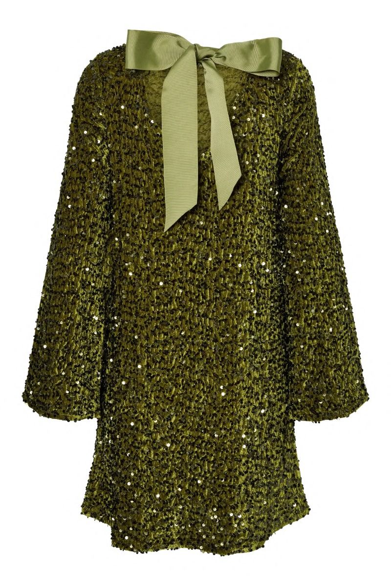 Pieces - Kjole - Kam LS Deep Back Bow Dress - Kalamata sequins 