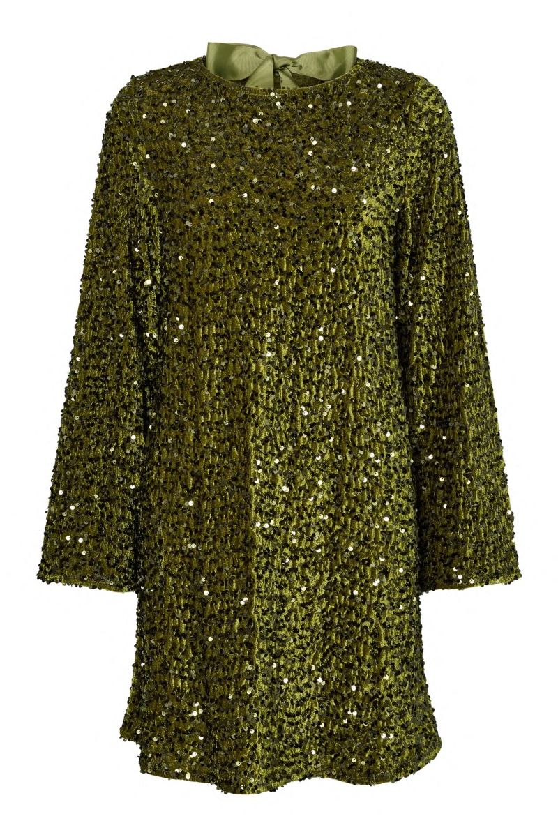 Pieces - Kjole - Kam LS Deep Back Bow Dress - Kalamata sequins 