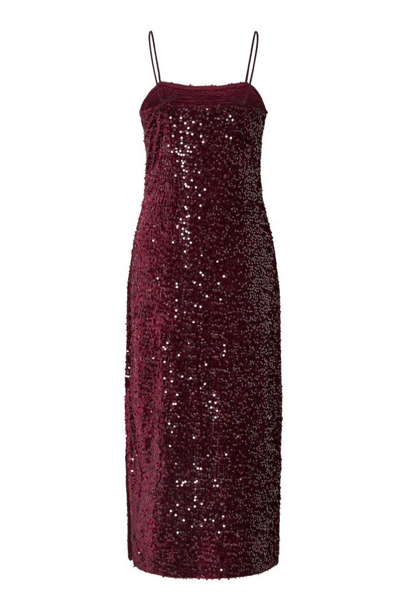 Pieces - Kjole - Kam SL Ankle Slip Dress - Tawney Port Sequins 