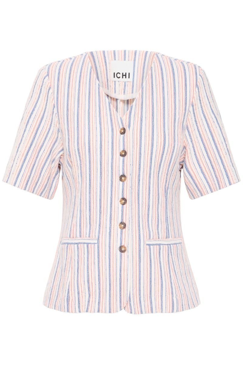 Ichi - Blazer - Kate Lineya Short BL - Birch W. Blue/Red Stripe (Levering midt april)