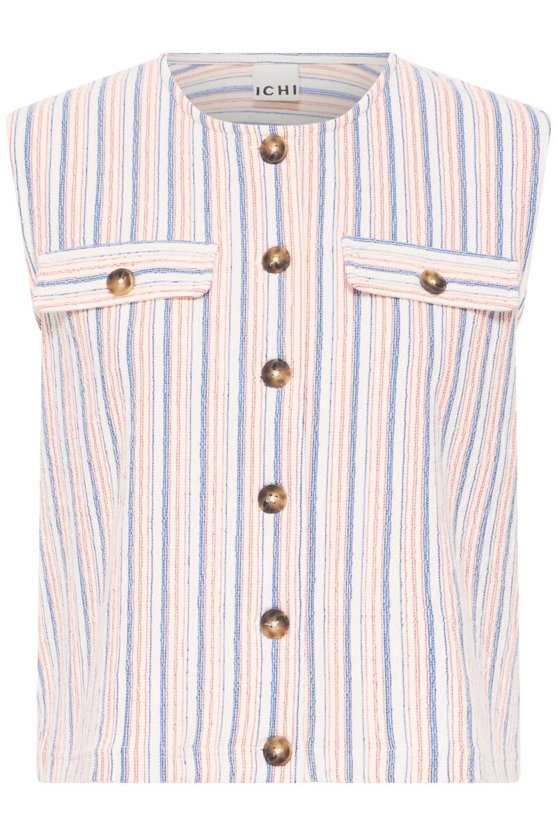 Ichi - Vest - Kate Lineya WA - Birch W. Blue/Red Stripe (Levering midt marts)