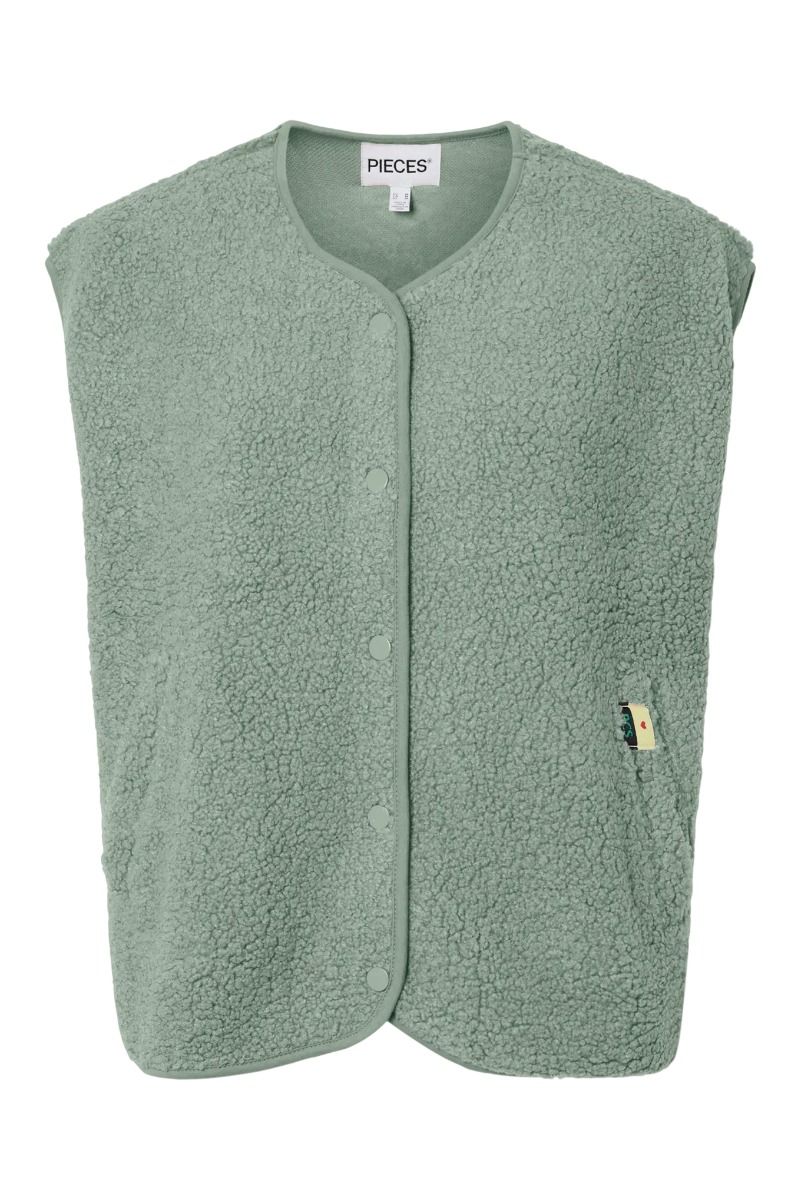Pieces - Vest - PC Katty Teddy Vest - Chinois Green