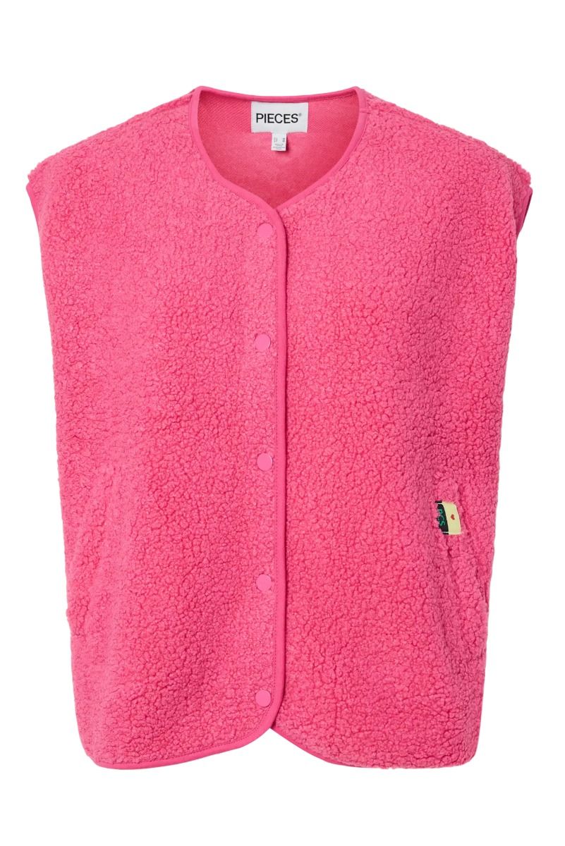 Pieces - Vest - PC Katty Teddy Vest - Shocking Pink