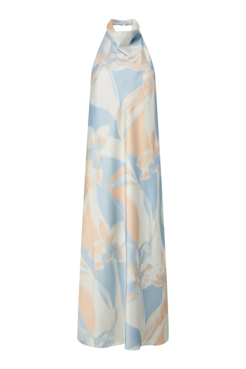 Y.A.S - Kjole - Pella Halterneck Long Dress - Skyway Esther Print (Levering midt maj)