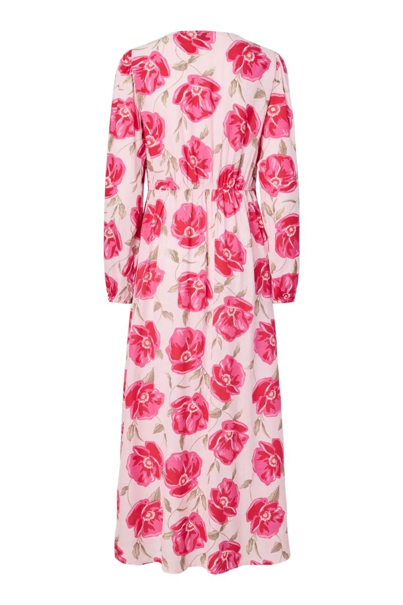 Pieces - Kjole - Gaitlyn LS Ankle Dress - Pink-A-Boo AOP flower + DTM button (Levering midt maj)