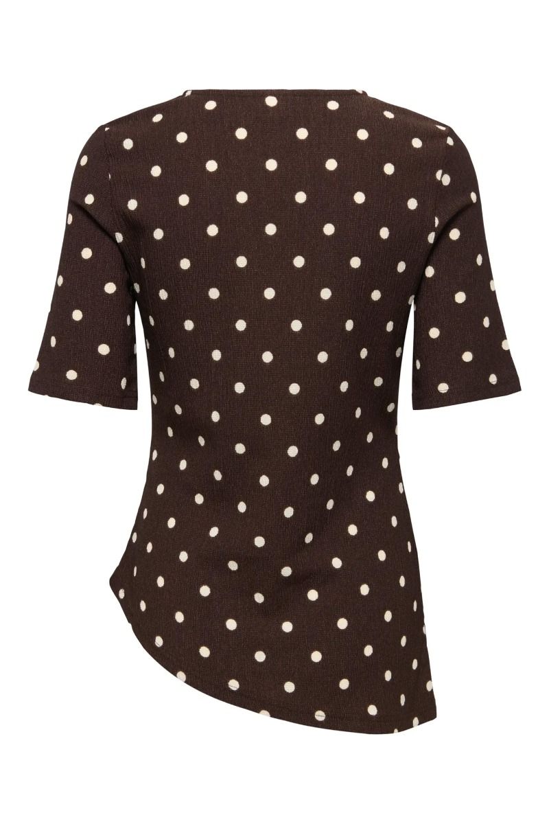 JDY - Top - Debbie S/S Asymmetrical Top - Coffee Bean Sandshell Dot (Levering midt juni)