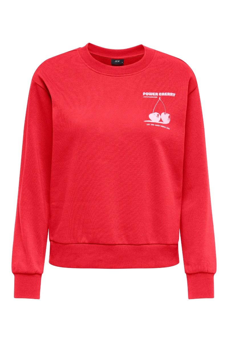 JDY - Nanna Life L/S Text Sweat - High Risk Red CHERRY