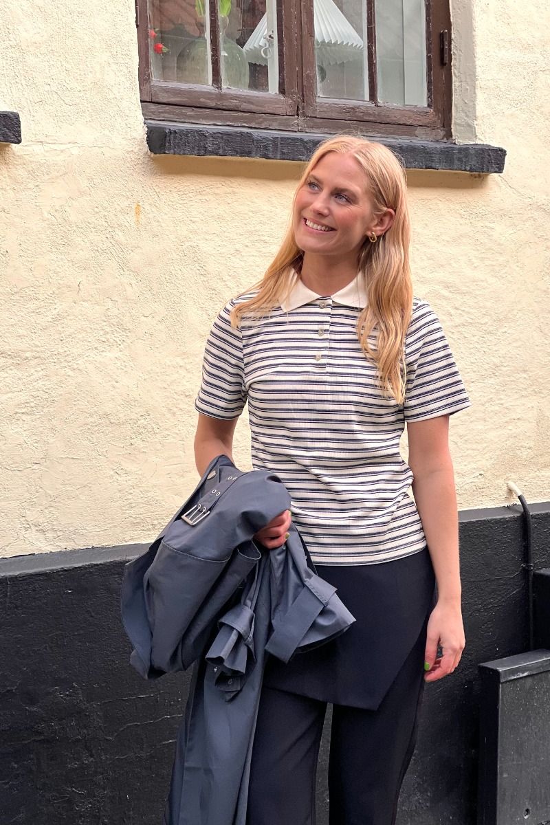 Noella - T-shirt - Leyna Polo Top - Sugar Grey Stripe