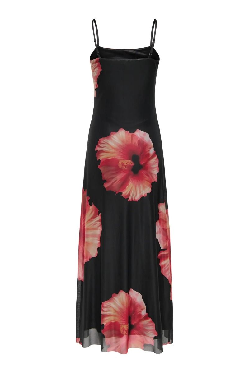 JDY - Kjole - Lea S/L Mesh Dress - Black Hibiscus Flower (Levering midt april)