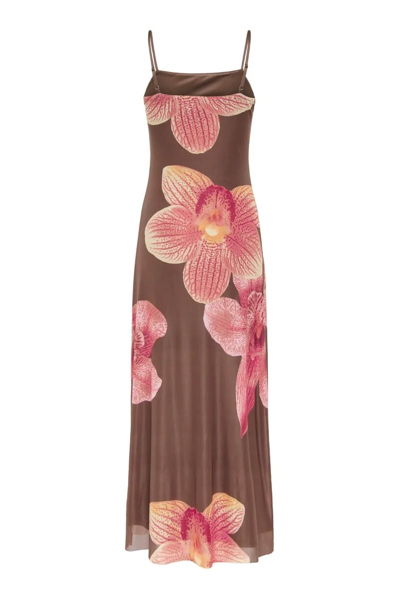 JDY - Kjole - JDY Lea S/L Mesh Dress - Bracken Hibiscus Flower (Levering midt april)