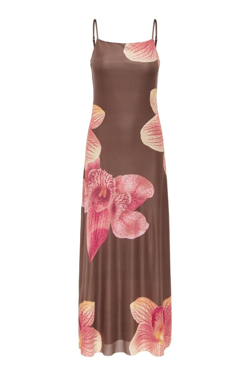 JDY - Kjole - JDY Lea S/L Mesh Dress - Bracken Hibiscus Flower (Levering midt april)