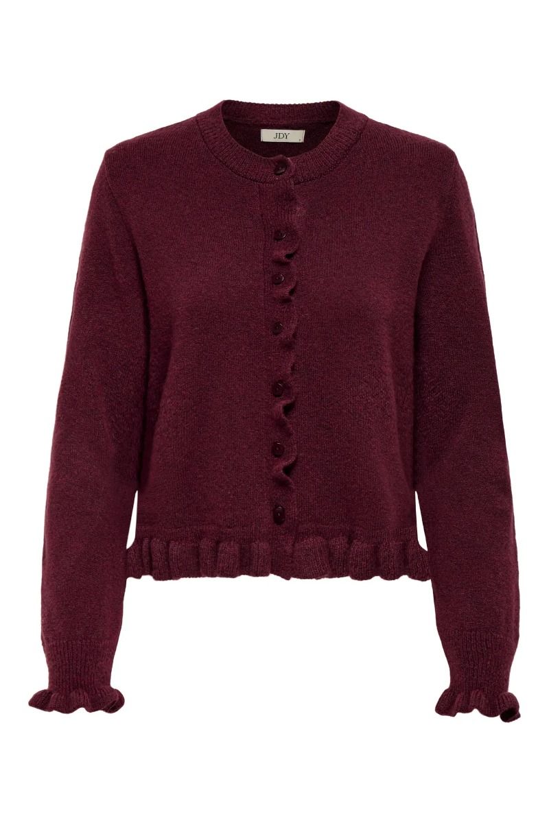 JDY - Cardigan - Letty L/S On Frill Cardigan - Maroon Banner Melange