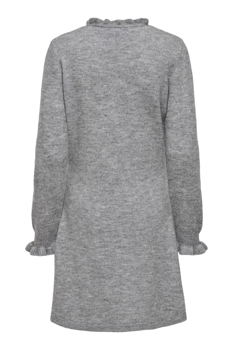 JDY - Kjole - Letty L/S V-Neck Frill Dress - Light Grey Melange