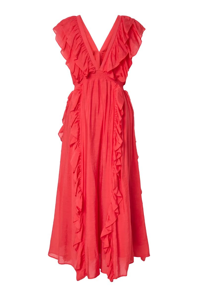 Y.A.S - Kjole - Linala SL Maxi Dress S. - Show - Poinsettia (Levering midt april)