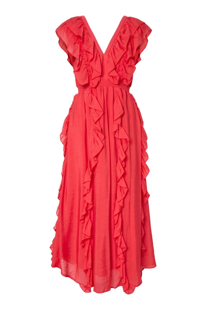 Y.A.S - Kjole - Linala SL Maxi Dress S. - Show - Poinsettia (Levering midt april)