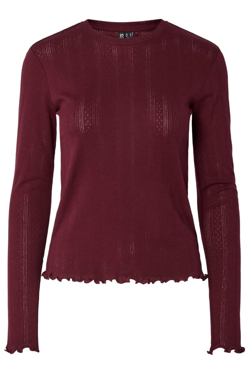 Pieces - Bluse - Marie LS O-Neck Poin Top - Tawny Port