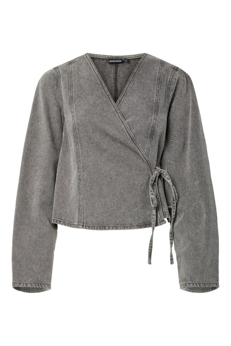 Pieces - Bluse - Fenna LS Denim Wrap Shirt - Grey Denim
