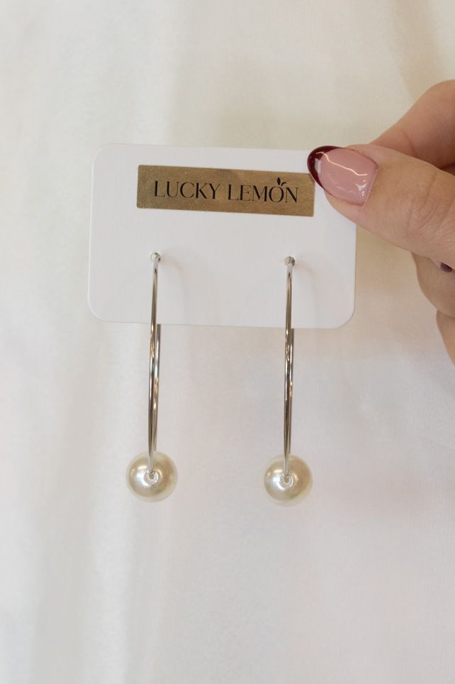 Lucky Lemon - Øreringe - Freya Pearl Hoops - Sølvfarvet
