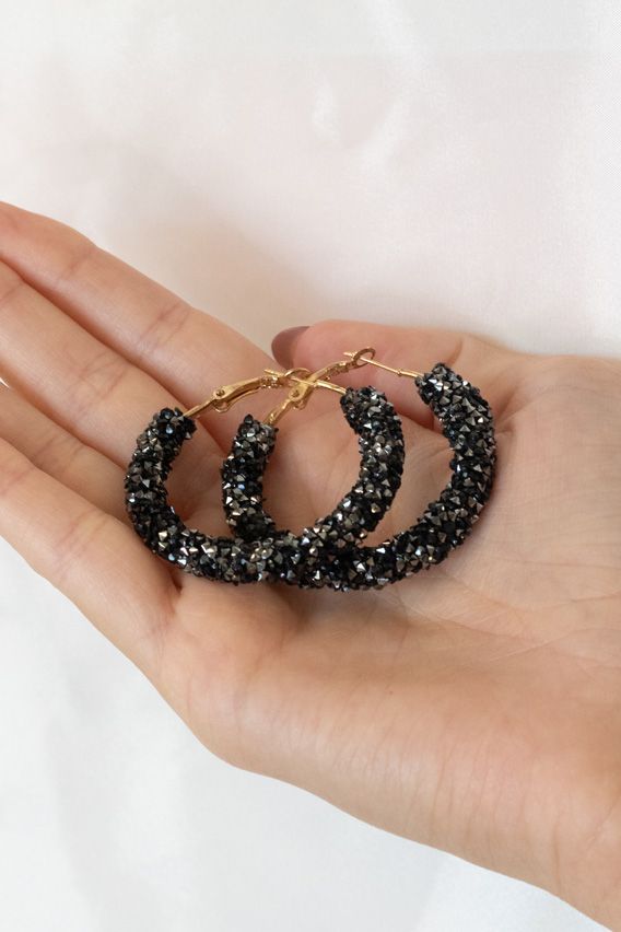 Lucky Lemon - Øreringe - Gry Diamond Hoops - Black