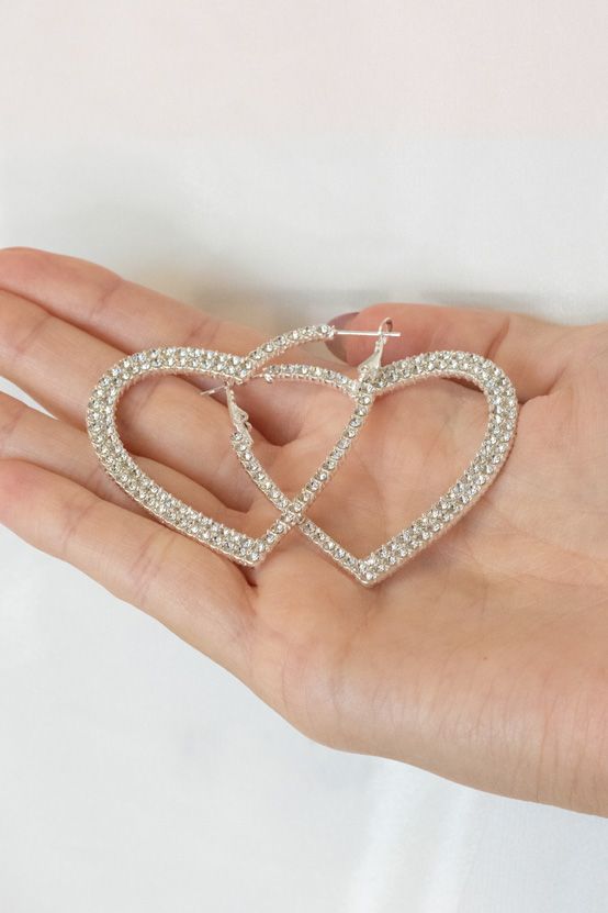 Lucky Lemon - Øreringe - Kelly Heart Diamond Hoops - Sølvfarvet