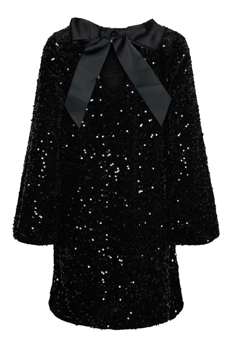 Pieces - Kjole - Kam LS Deep Back Bow Dress - Black