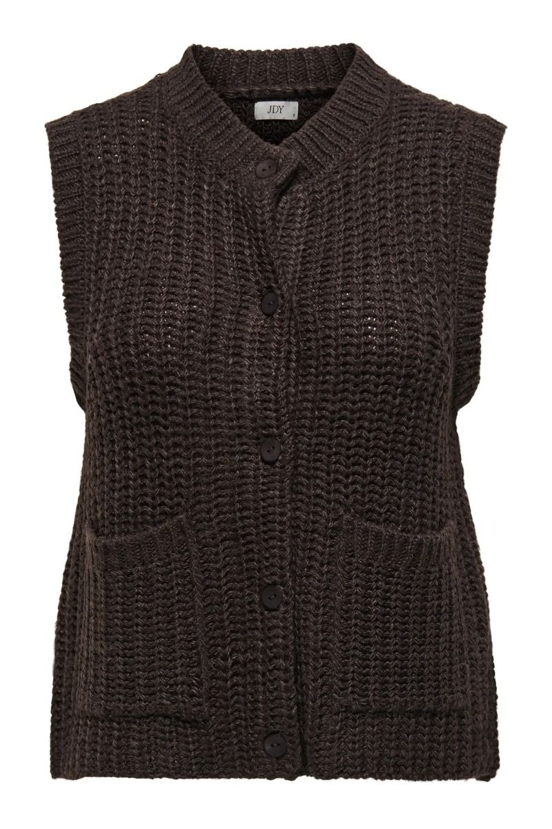 JDY - Vest - Mabel S/L O-Neck Button Vest - Chocolate Torte