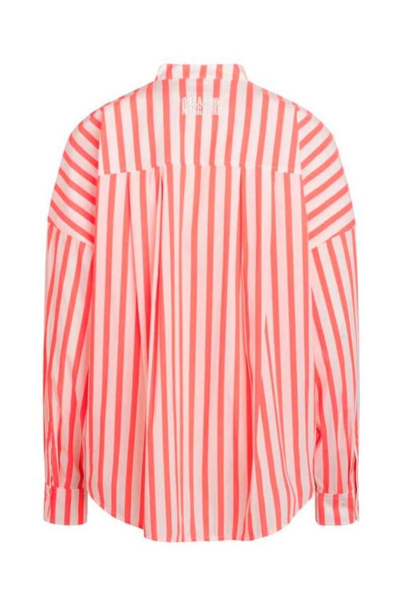 Mads Nørgaard - Skjorte - Organic Poplin Frannie Shirt - Candy Stripe Cherry Tomato
