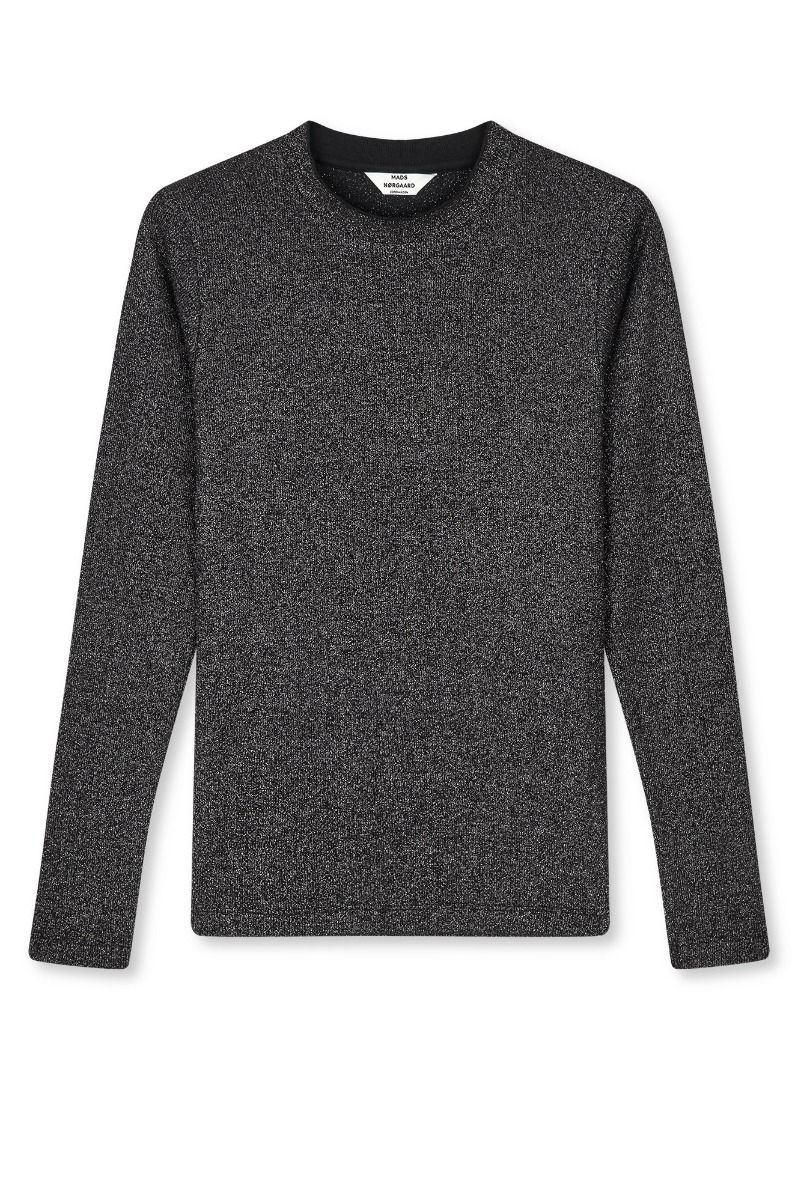 Mads Nørgaard - Bluse - 2X2 Lurex Tuba Tee Ls - Black/Gun Metal