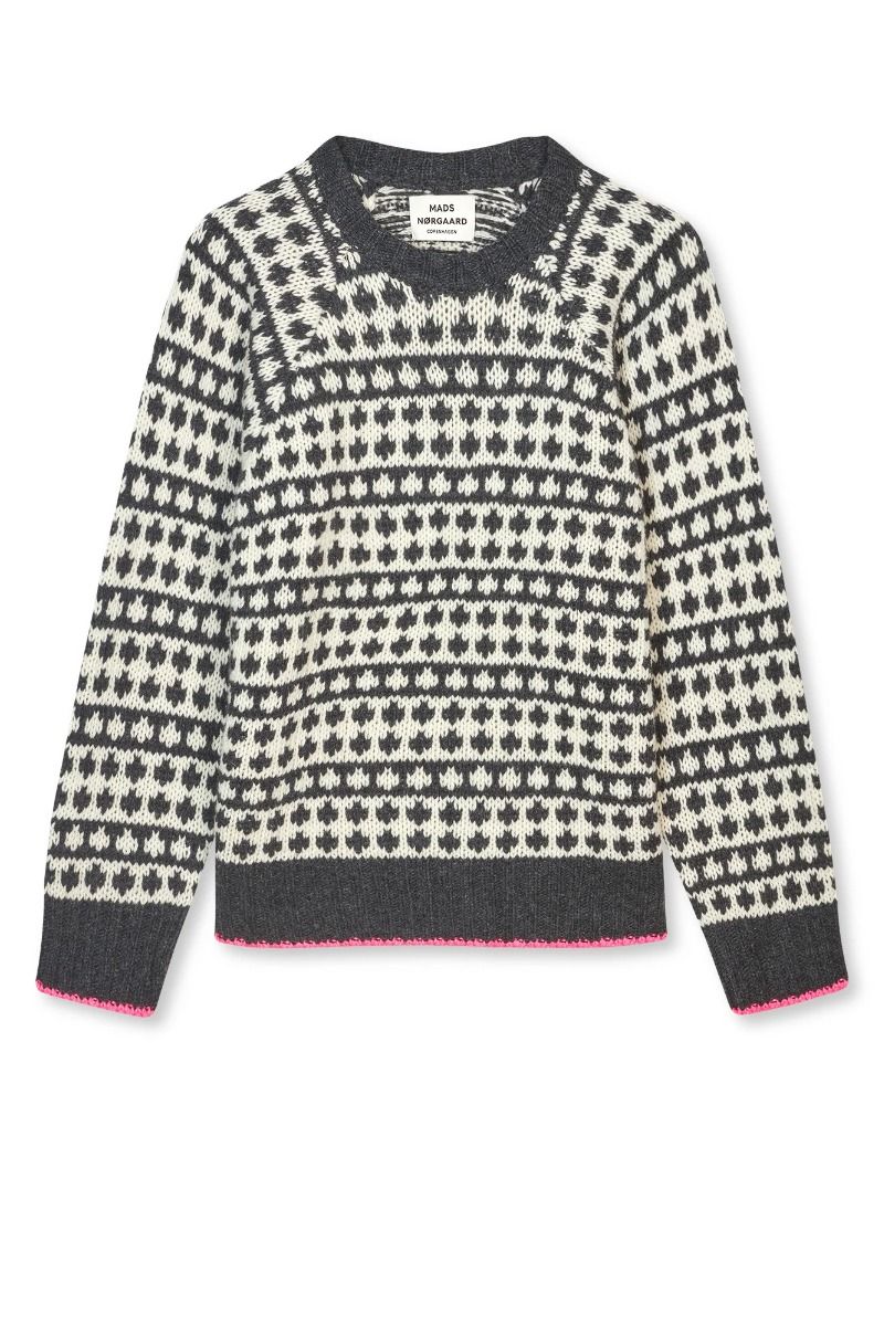 Mads Nørgaard - Strik - Recycled Iceland Kilian Sweater - Dark Grey Melange/Winter White