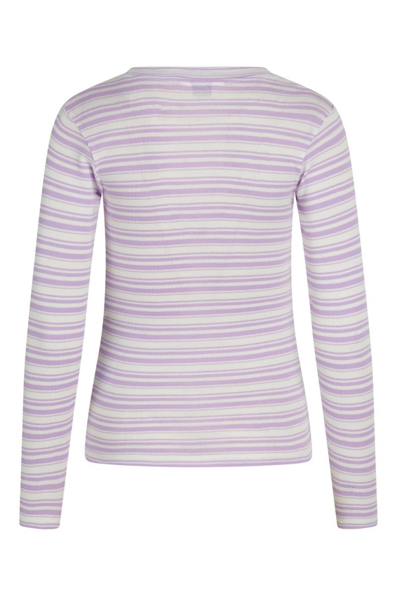 Mads Nørgaard - Bluse - 2x2 Cotton Stripe Tuba Top - White Alyssum/Lavendula
