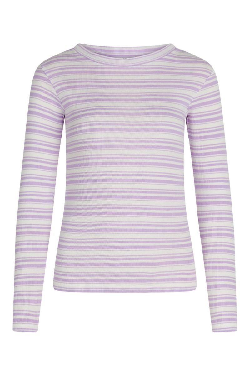 Mads Nørgaard - Bluse - 2x2 Cotton Stripe Tuba Top - White Alyssum/Lavendula