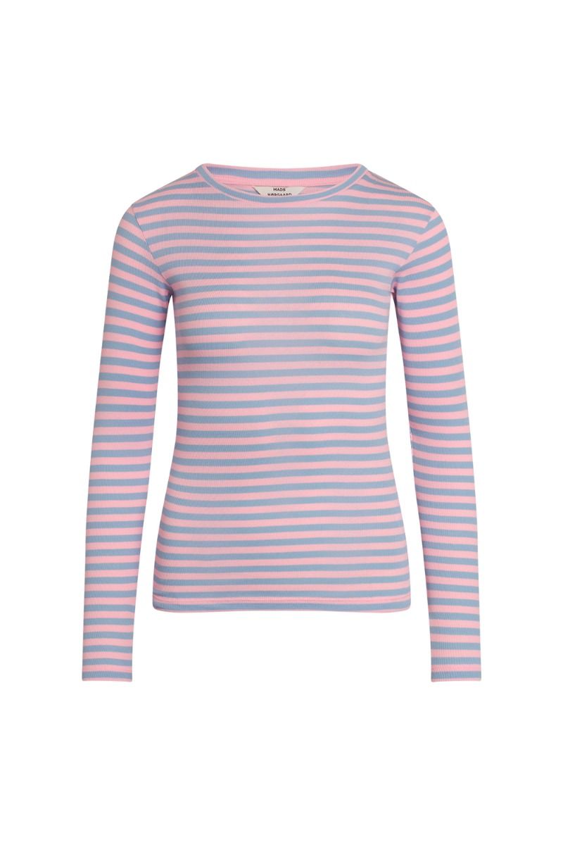 Mads Nørgaard - Bluse - 2x2 Cotton Stripe Tuba - Forever Blue/Almond Blossom 