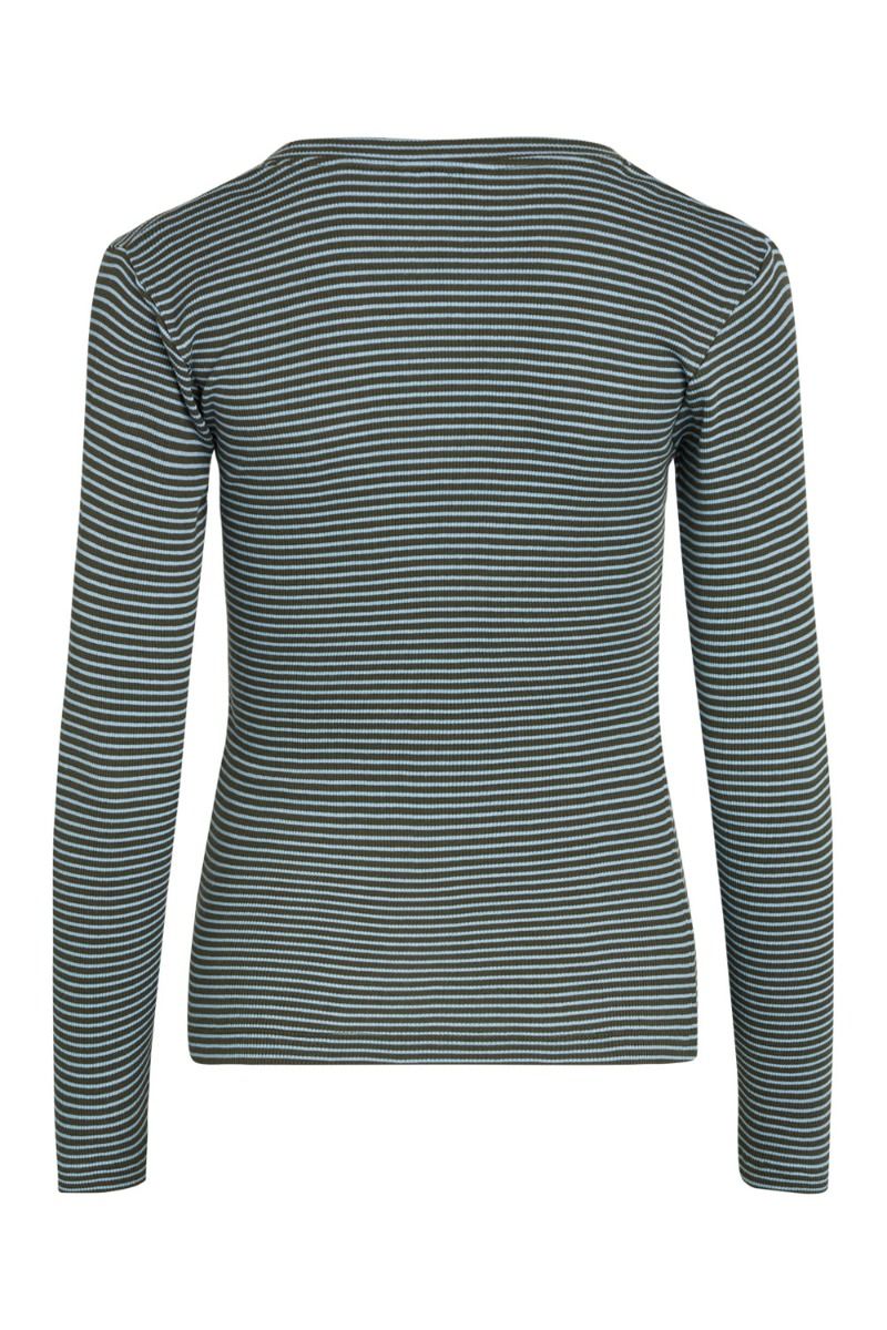 Mads Nørgaard - Bluse - 2x2 Cotton Stripe Tuba Top - Forest Night/Della Robbia Blue