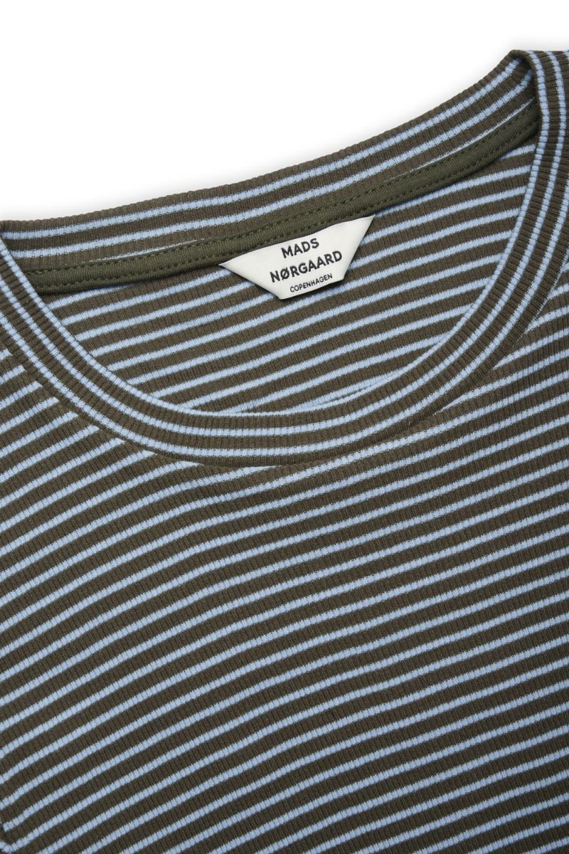 Mads Nørgaard - Bluse - 2x2 Cotton Stripe Tuba Top - Forest Night/Della Robbia Blue