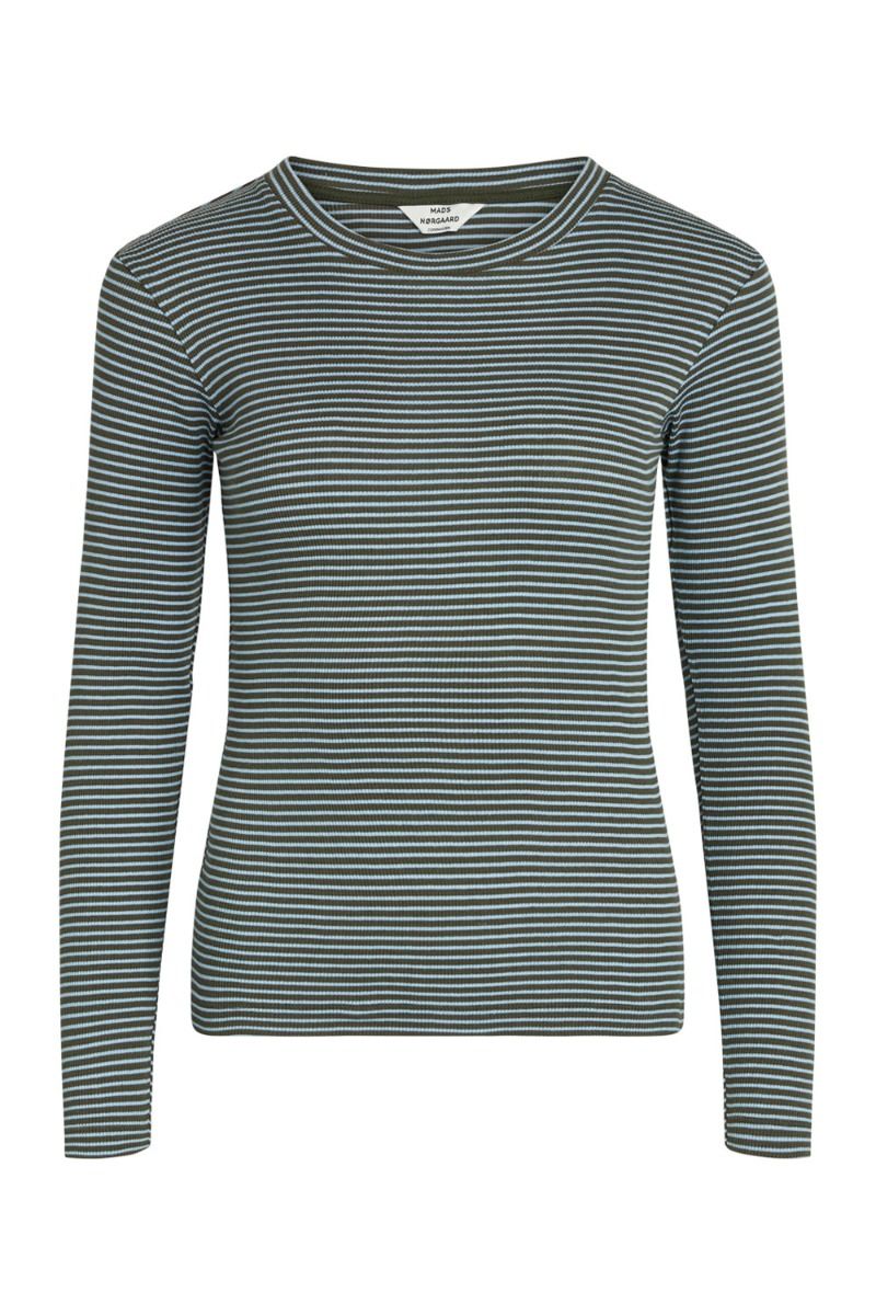 Mads Nørgaard - Bluse - 2x2 Cotton Stripe Tuba Top - Forest Night/Della Robbia Blue