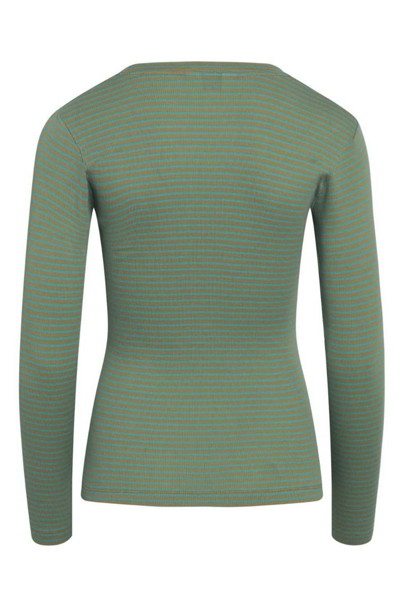 Mads Nørgaard - Bluse - 2x2 Cotton Stripe Tuba Top - Kelp/Ceramic