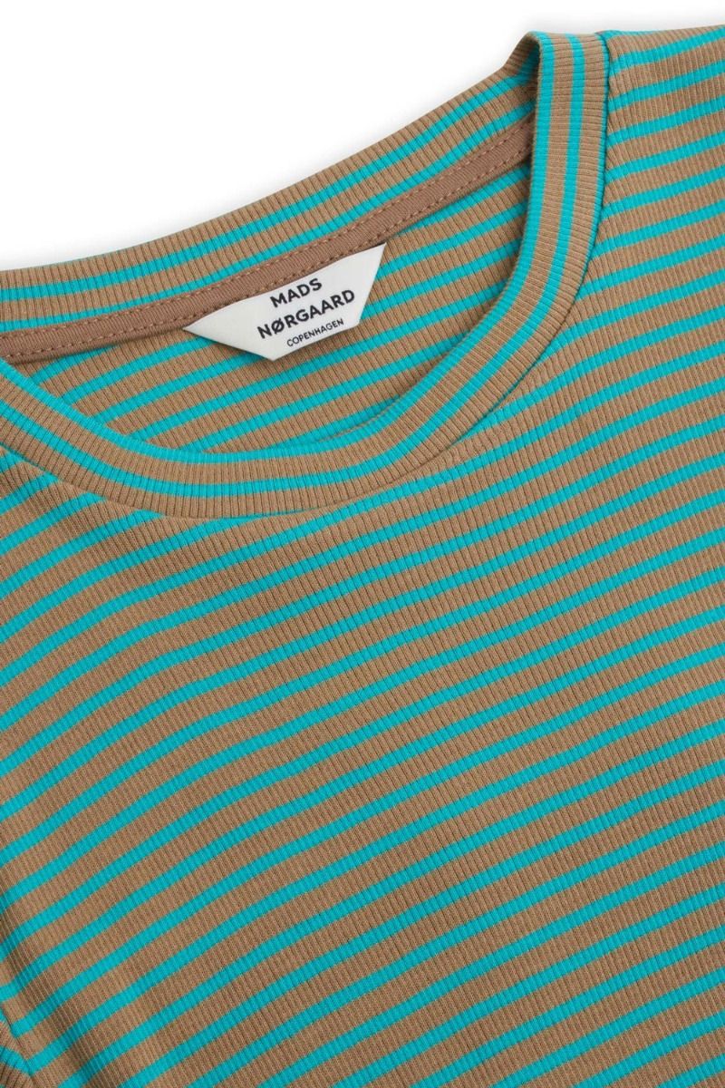Mads Nørgaard - Bluse - 2x2 Cotton Stripe Tuba Top - Kelp/Ceramic
