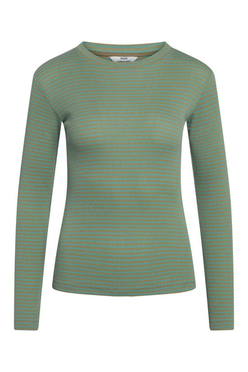 Mads Nørgaard - Bluse - 2x2 Cotton Stripe Tuba Top - Kelp/Ceramic