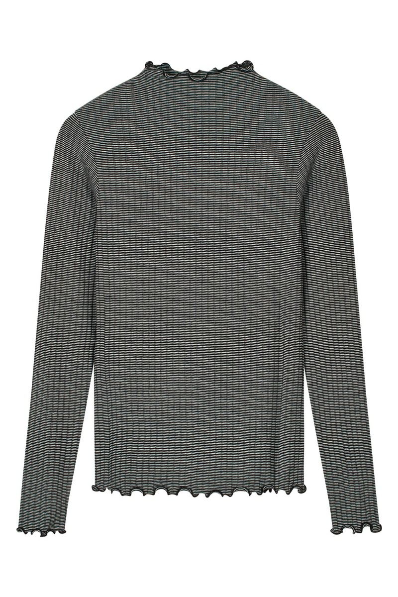 Mads Nørgaard - Bluse - 5x5 Stripe Trutte Tee LS - Black/Vanilla Ice