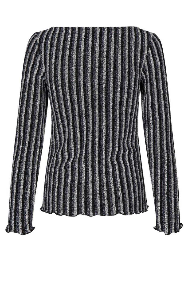 Mads Nørgaard - Bluse - Glitter Jersey Lara Top - Glitter Stripe/Silver