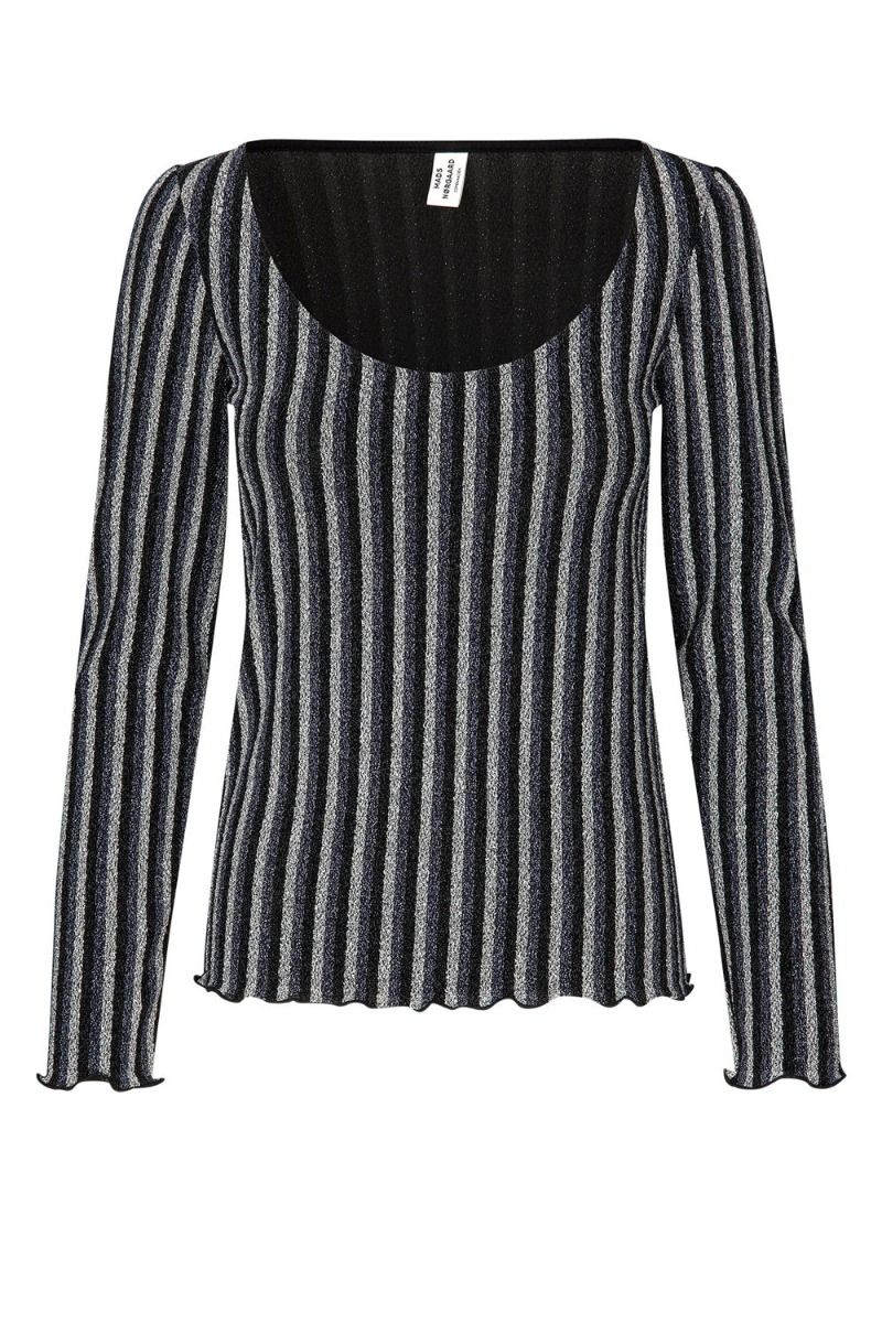 Mads Nørgaard - Bluse - Glitter Jersey Lara Top - Glitter Stripe/Silver