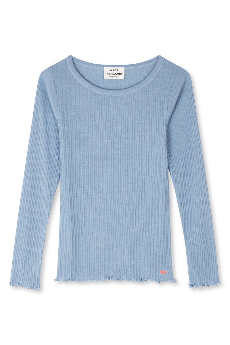 Mads Nørgaard - Bluse - Pointella Troja Tee LS - Powder Blue Melange