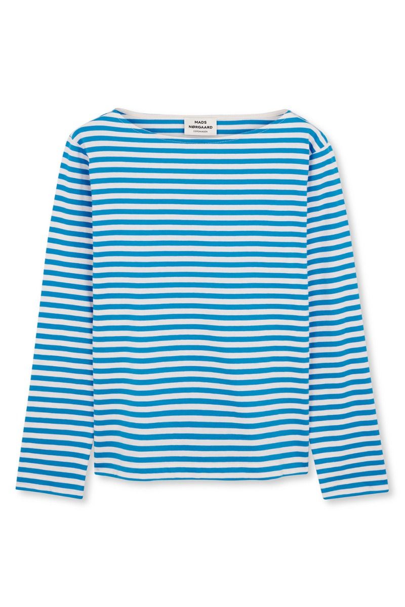 Mads Nørgaard - Bluse - Soft Single Silke Tee - Mediterrenean Blue/Snowwhite