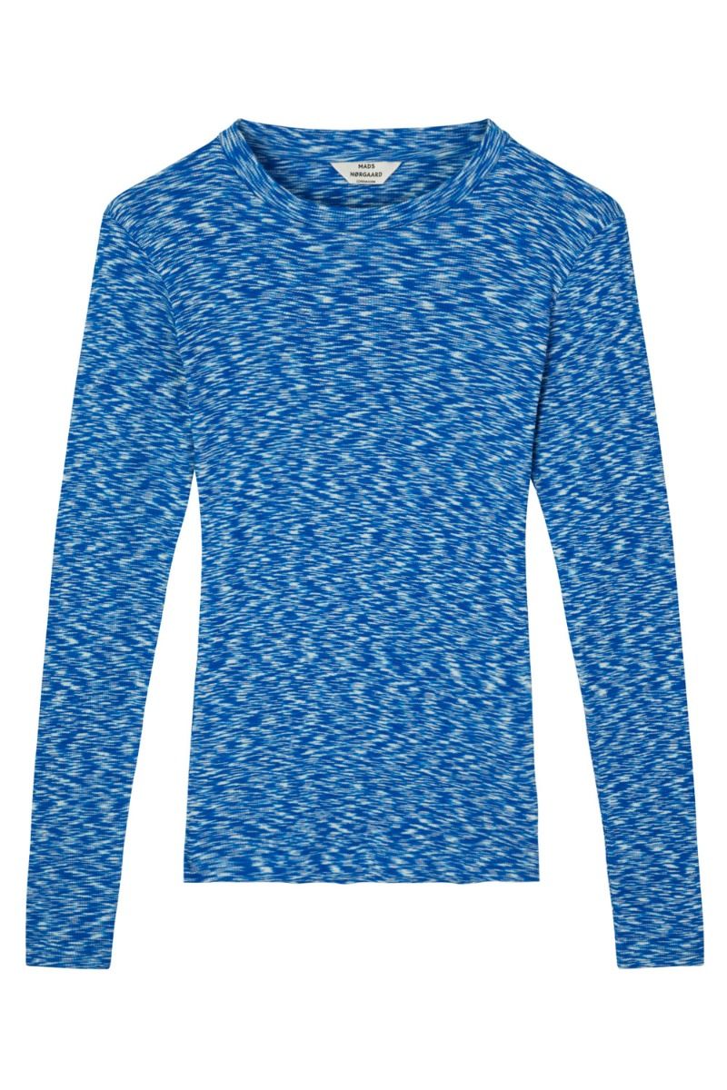 Mads Nørgaard - Bluse - 2x2 Cotton Space Tuba Tee LS - Multi Blue
