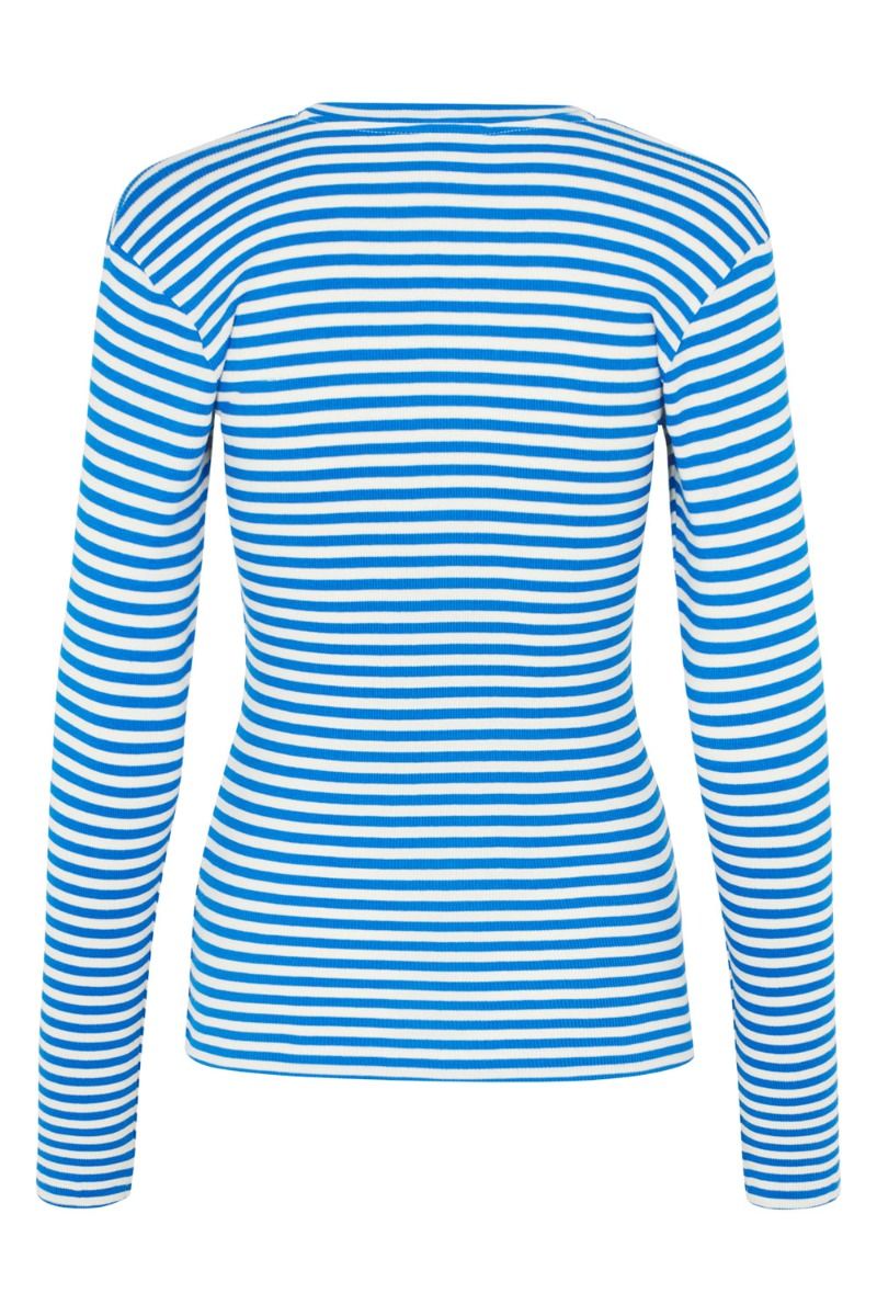 Mads Nørgaard - Bluse - 2x2 Cotton Stripe Tuba Tee LS - 2x2 Stripe Surf The Web/Vanill