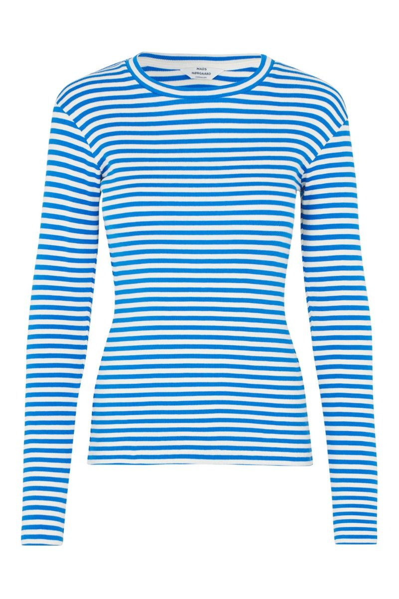 Mads Nørgaard - Bluse - 2x2 Cotton Stripe Tuba Tee LS - 2x2 Stripe Surf The Web/Vanill