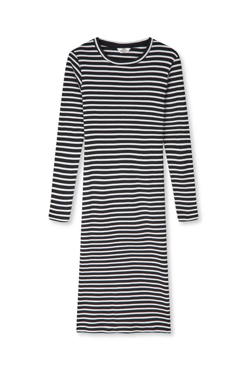Mads Nørgaard - Kjole - 2X2 Cotton Stripe Duba Dress - Black/White Alyssum